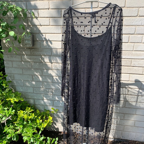 SOLD Dynamite Mesh/Net Bodycon Slit Dress w/ Black - Picture 1 of 4